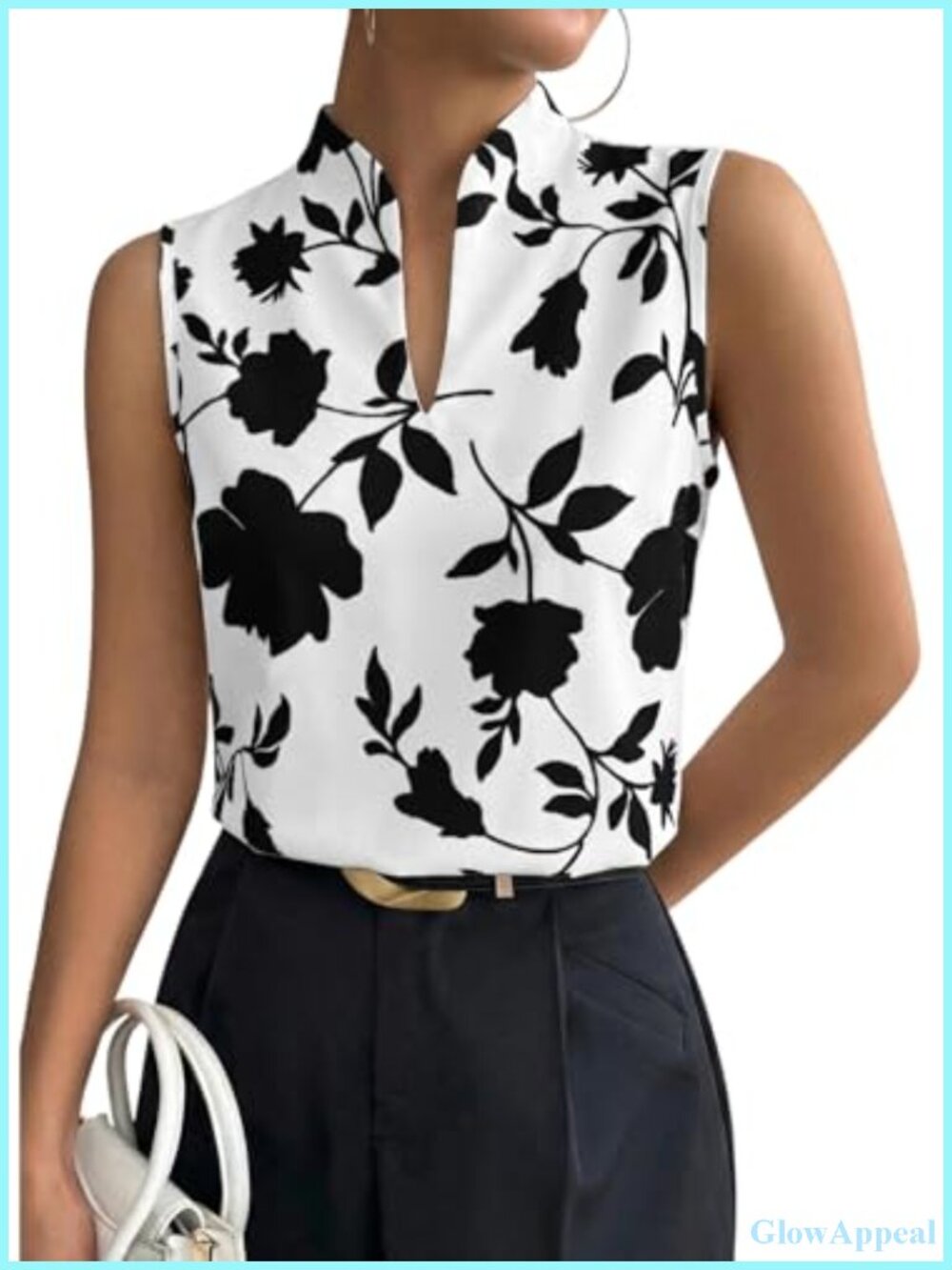 EVALESS Womens Floral Sleeveless Blouse Business Casual V-Neck Tank Top